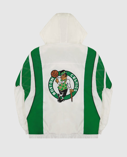 Back View of Starter White Boston Celtics Pullover Half-Zip Hooded Impact Starter Jacket | STR BOSTON CELTICS WHITE