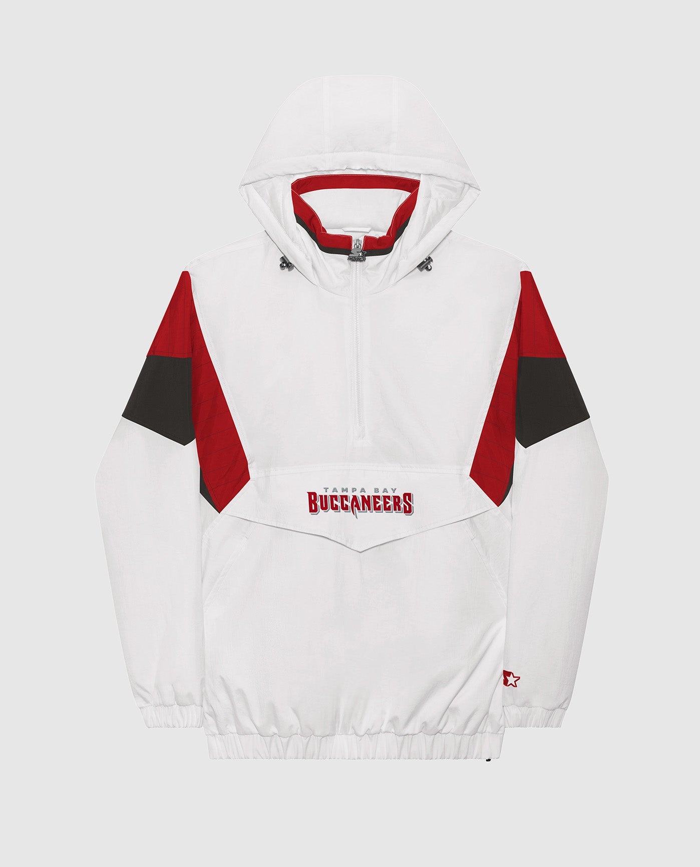 Front View of Starter White Tampa Bay Buccaneers-The Breakaway Nylon Half-Zip Starter Jacket | STR TAMPA BAY BUCCANEERS WHITE