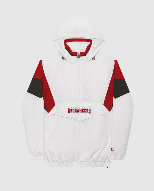 Front View of Starter White Tampa Bay Buccaneers-The Breakaway Nylon Half-Zip Starter Jacket | STR TAMPA BAY BUCCANEERS WHITE