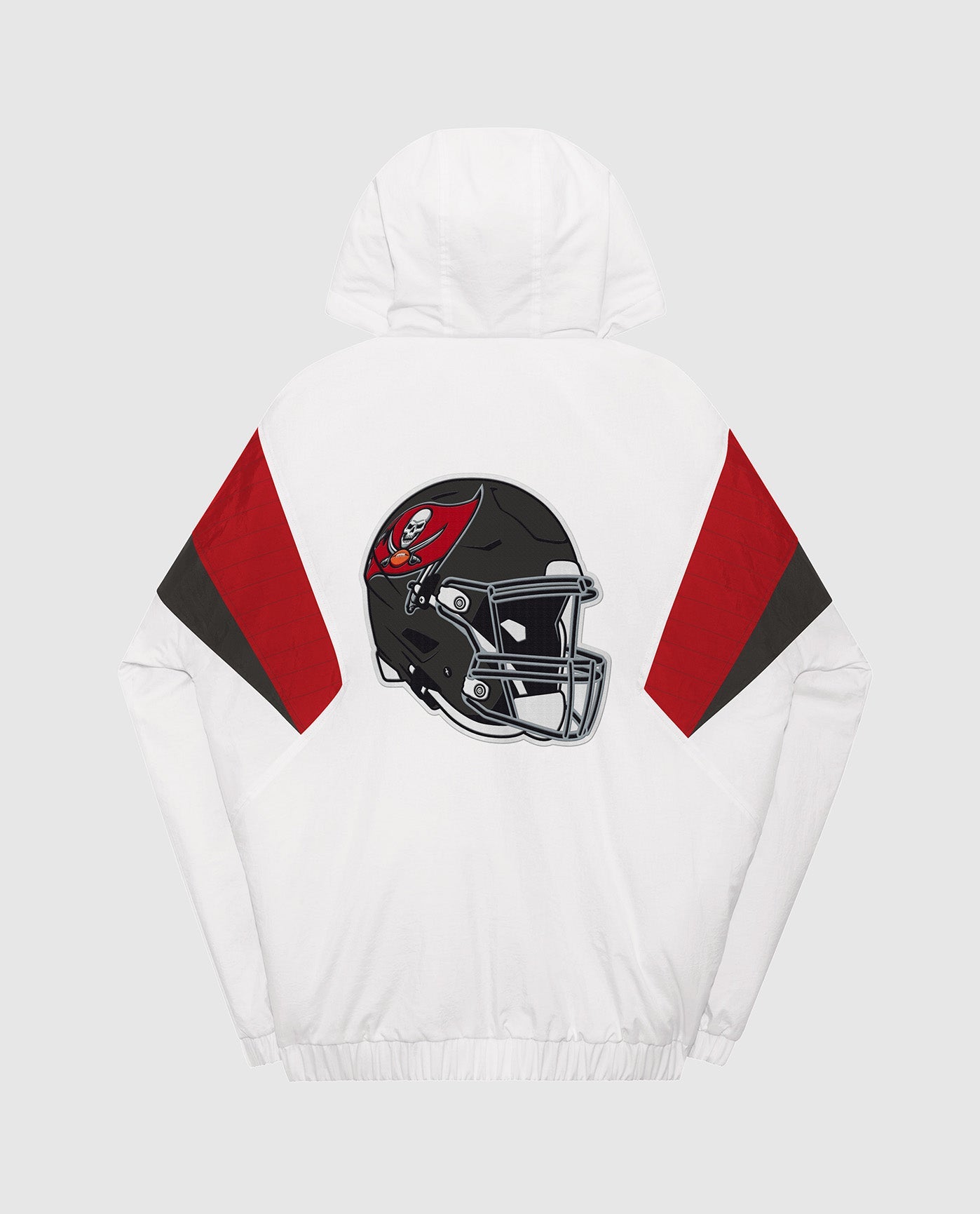 Back View of Starter White Tampa Bay Buccaneers-The Breakaway Nylon Half-Zip Starter Jacket | STR TAMPA BAY BUCCANEERS WHITE