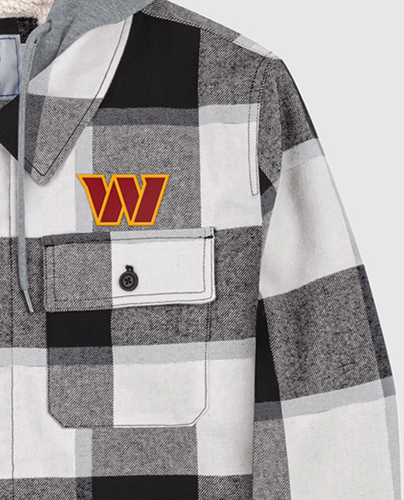 Side View of Starter Black Washington Commanders The Big Joe Sherpa Lined Plaid Starter Jacket | STR WASHINGTON COMMANDERS BLACK