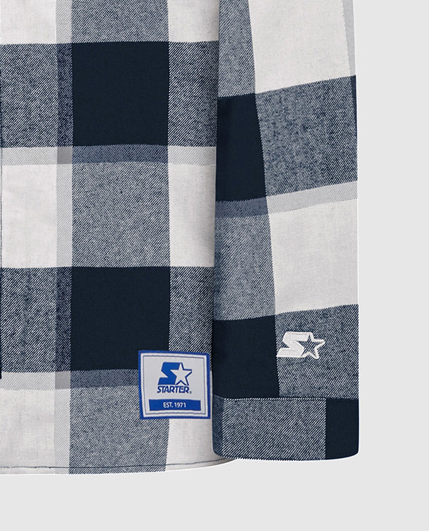 Detail View of Starter Navy Chicago Bears The Big Joe Sherpa Lined Plaid Starter Jacket | STR CHICAGO BEARS NAVY