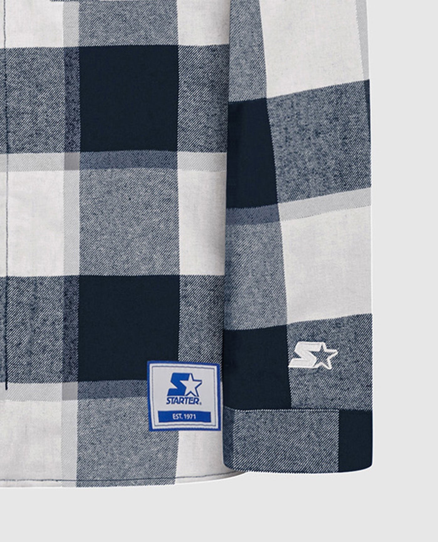 Detail View of Starter Navy Seattle Seahawks The Big Joe Sherpa Lined Plaid Starter Jacket | STR SEATTLE SEAHAWKS NAVY