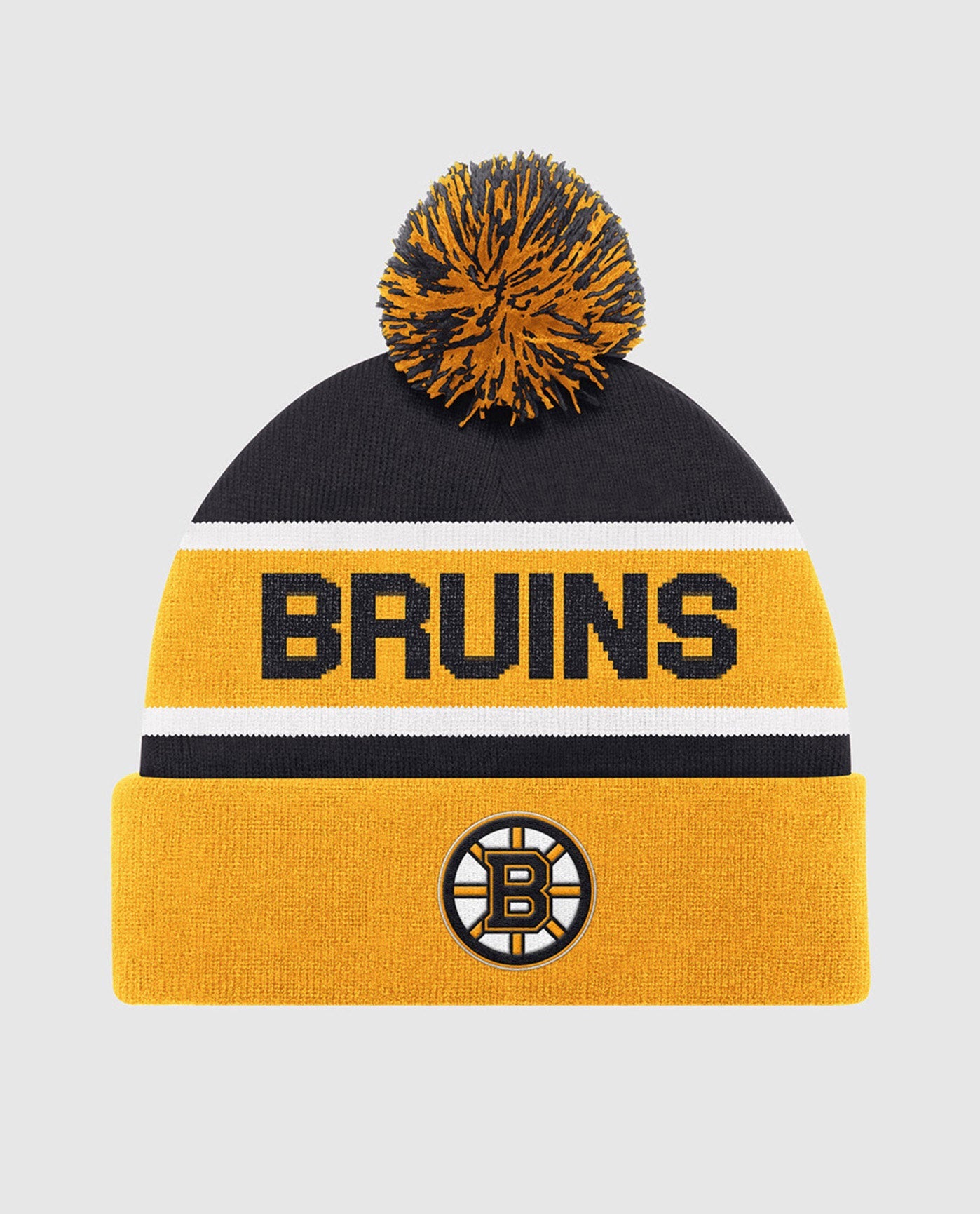 Front View of Starter Yellow Boston Bruins Starter Pom Beanie | STR BOSTON BRUINS YELLOW