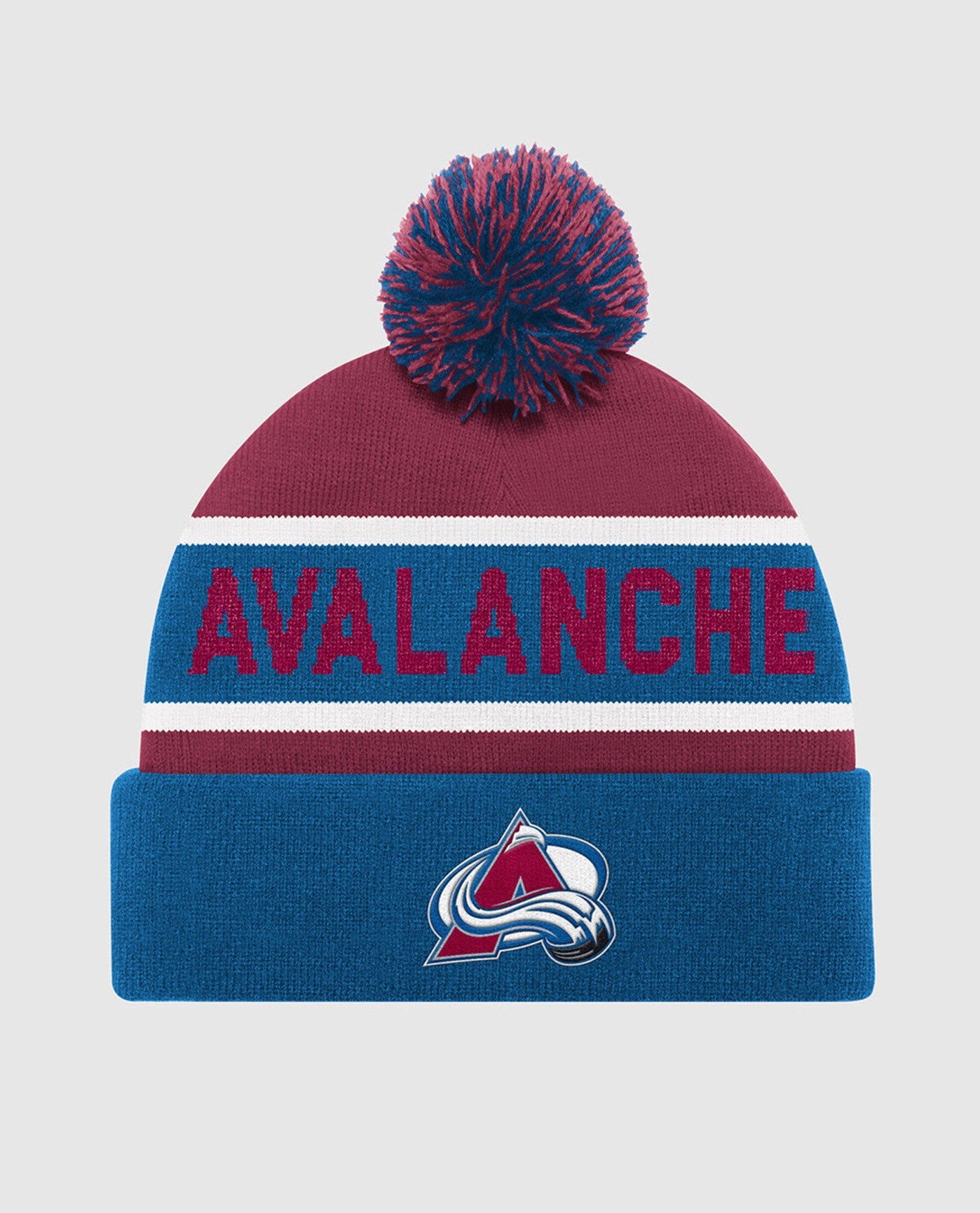 Front View of Starter Blue Colorado Avalanche Starter Pom Beanie | STR COLORADO AVALANCHE BLUE