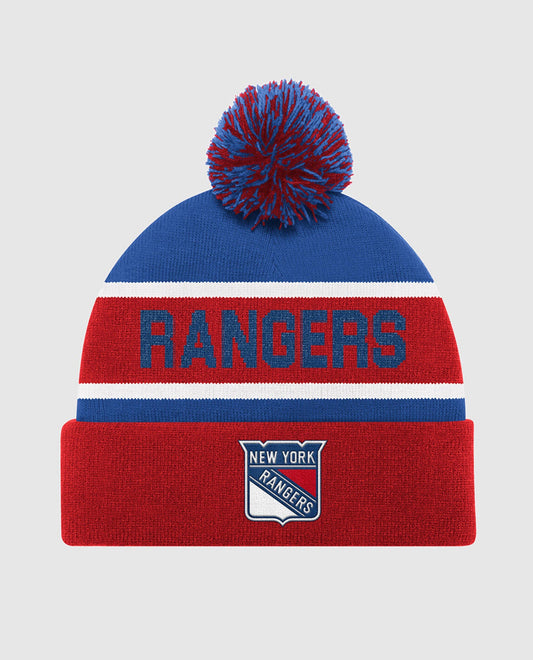 Front View of Starter Red New York Rangers Starter Pom Beanie | STR NEW YORK RANGERS RED