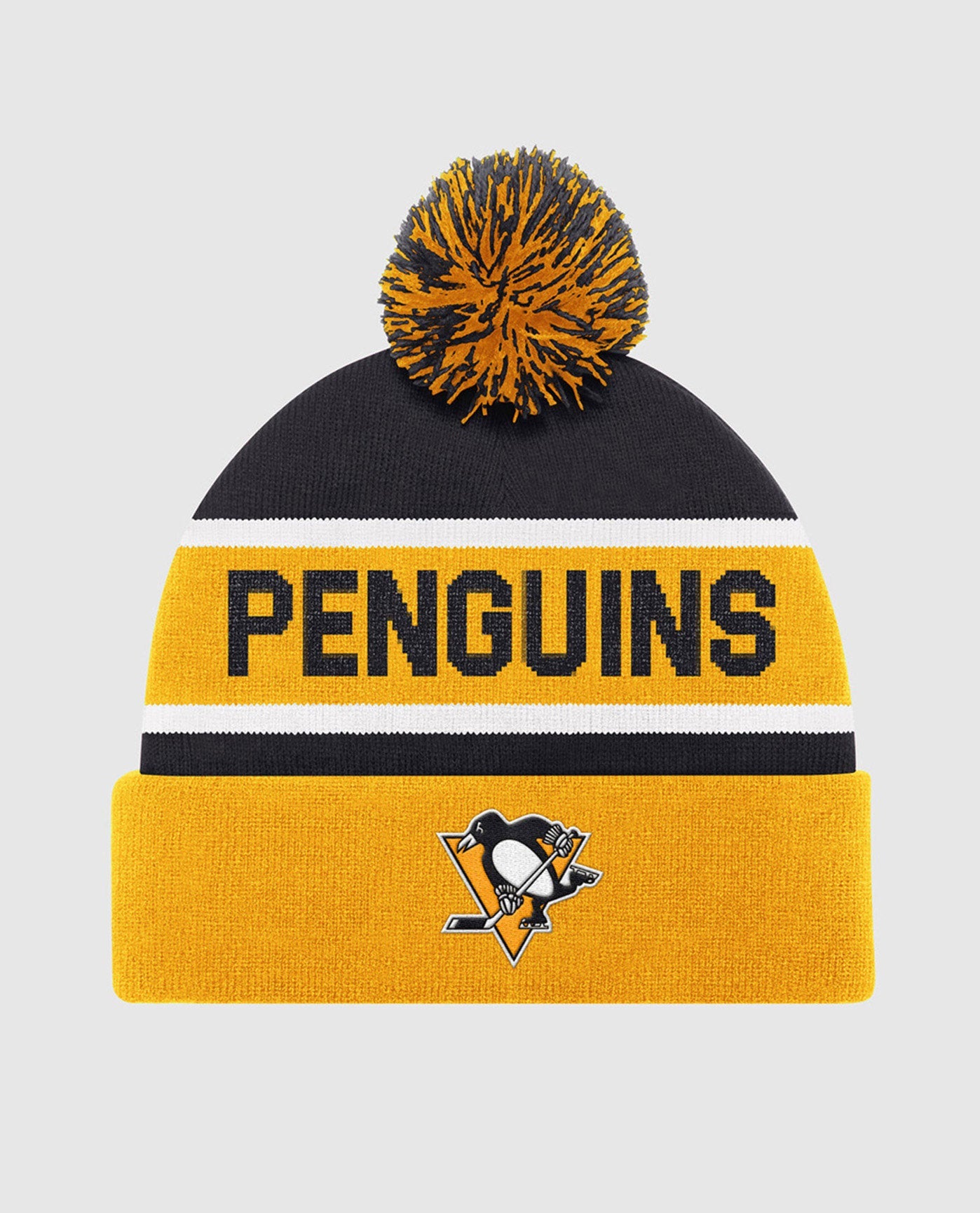 Front View of Starter Yellow Pittsburgh Penguins Starter Pom Beanie | STR PITTSBURGH PENGUINS YELLOW