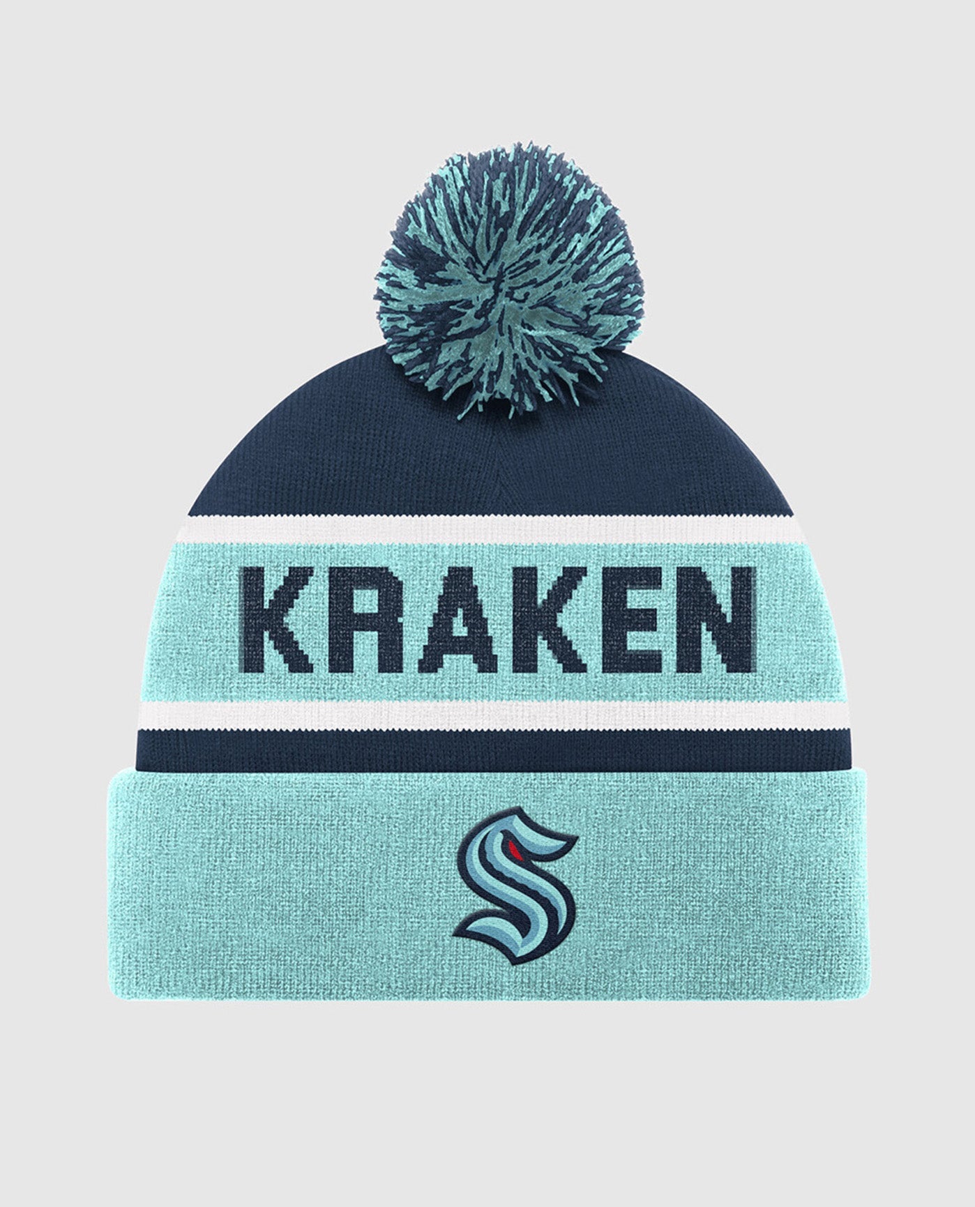 Front View of Starter Blue Seattle Kraken Starter Pom Beanie | STR SEATTLE KRAKEN BLUE