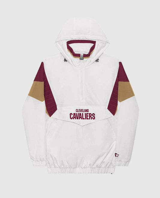 Front View of Starter White Cleveland Cavaliers-The Breakaway Nylon Half-Zip Starter Jacket | STR CLEVELAND CAVALIERS WHITE