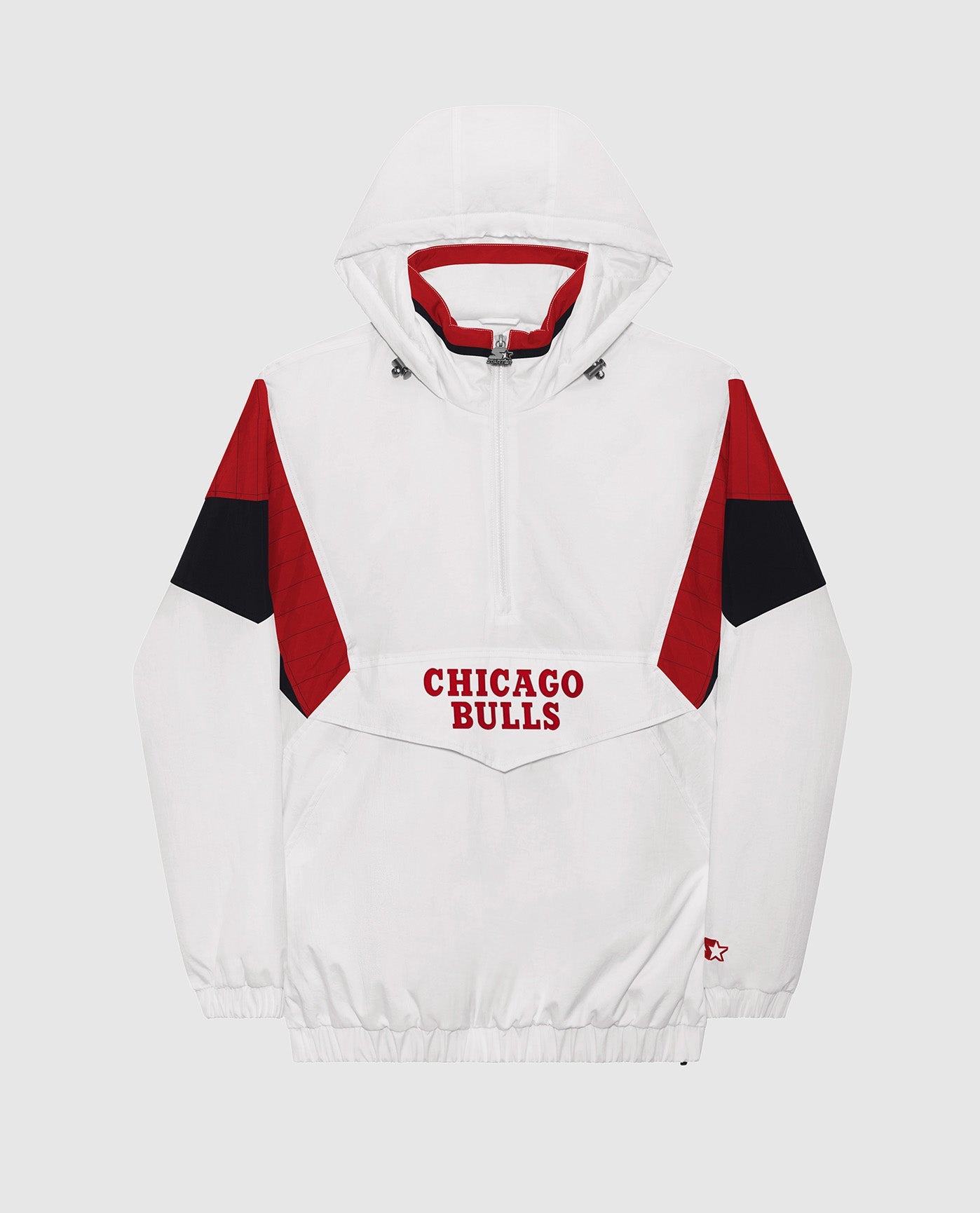 Front View of Starter White Chicago Bulls-The Breakaway Nylon Half-Zip Starter Jacket | STR CHICAGO BULLS WHITE