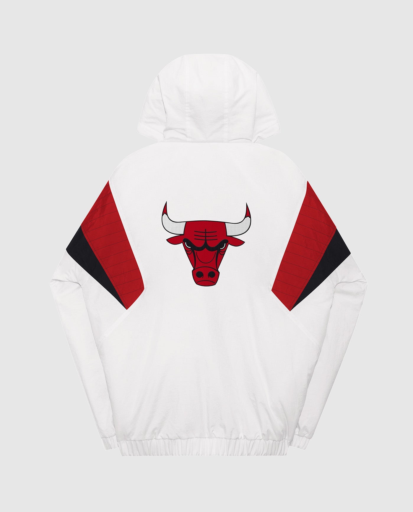 Back View of Starter White Chicago Bulls-The Breakaway Nylon Half-Zip Starter Jacket | STR CHICAGO BULLS WHITE