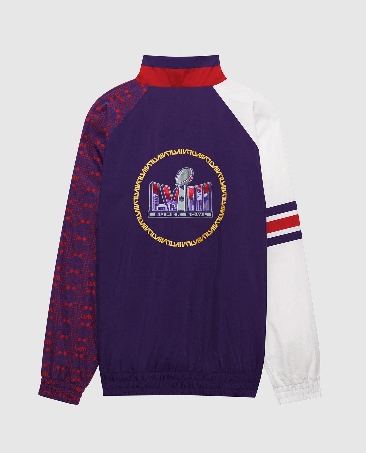 Back View of Starter Violet Super Bowl Lviii Nylon Elite Half-Zip Starter Pullover Jacket | STR SUPER BOWL LVIII VIOLET