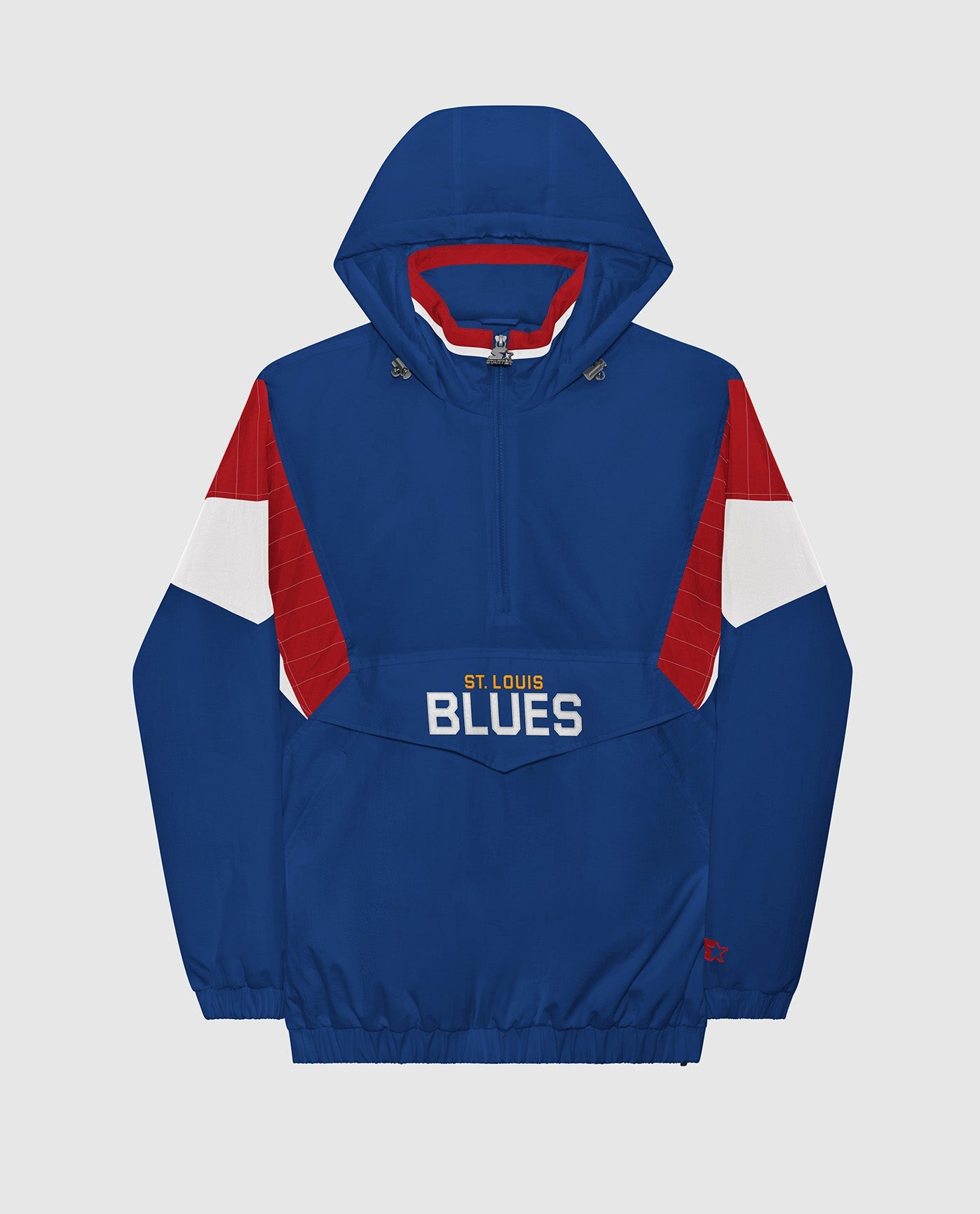 Front View of Starter Blue St. Louis Blues-The Breakaway Nylon Half-Zip Starter Jacket | STR ST LOUIS BLUES BLUE