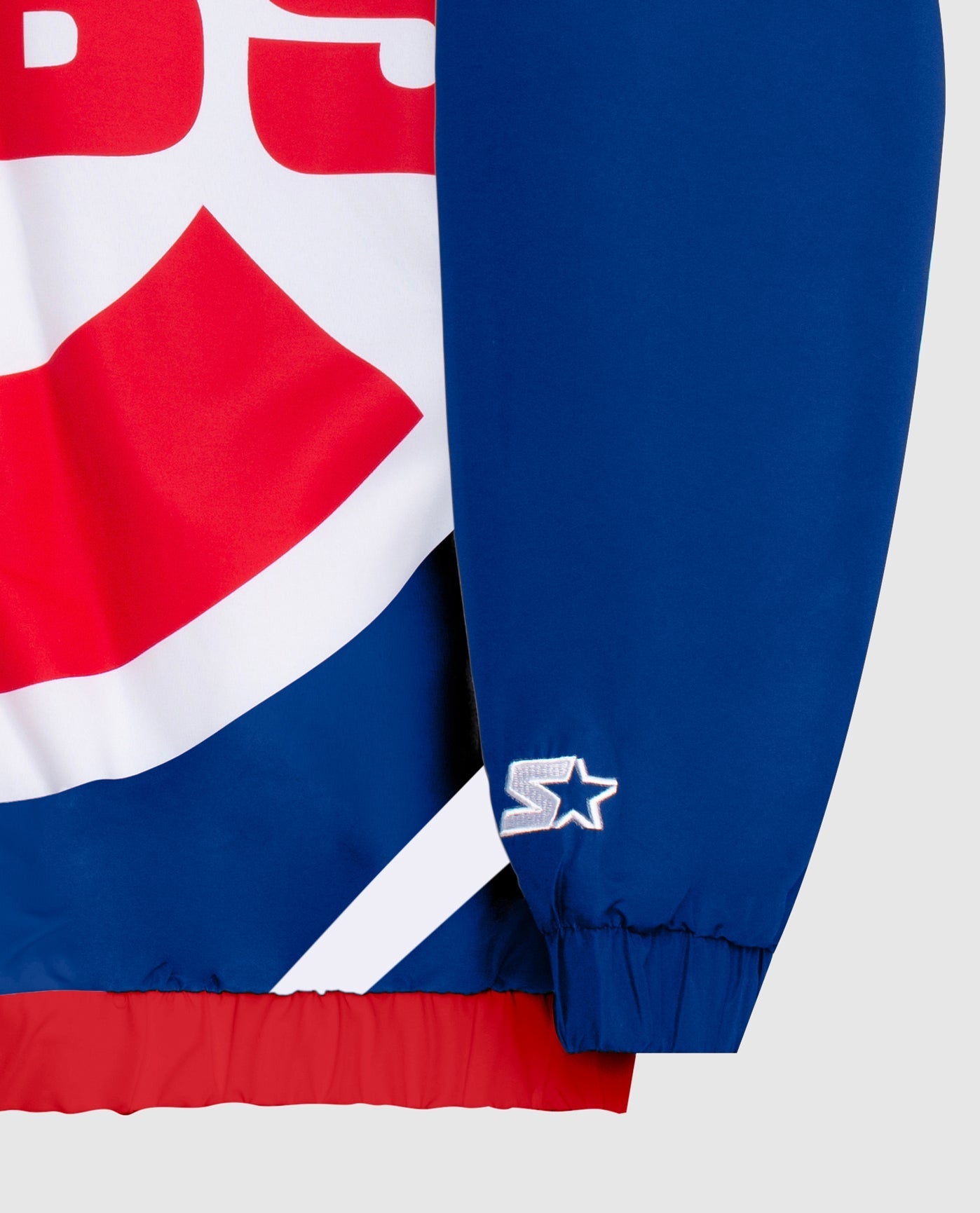 Detail View of Starter Blue Chicago Cubs Hooded Nylon Full-Zip Starter Jacket | STR CHICAGO CUBS BLUE