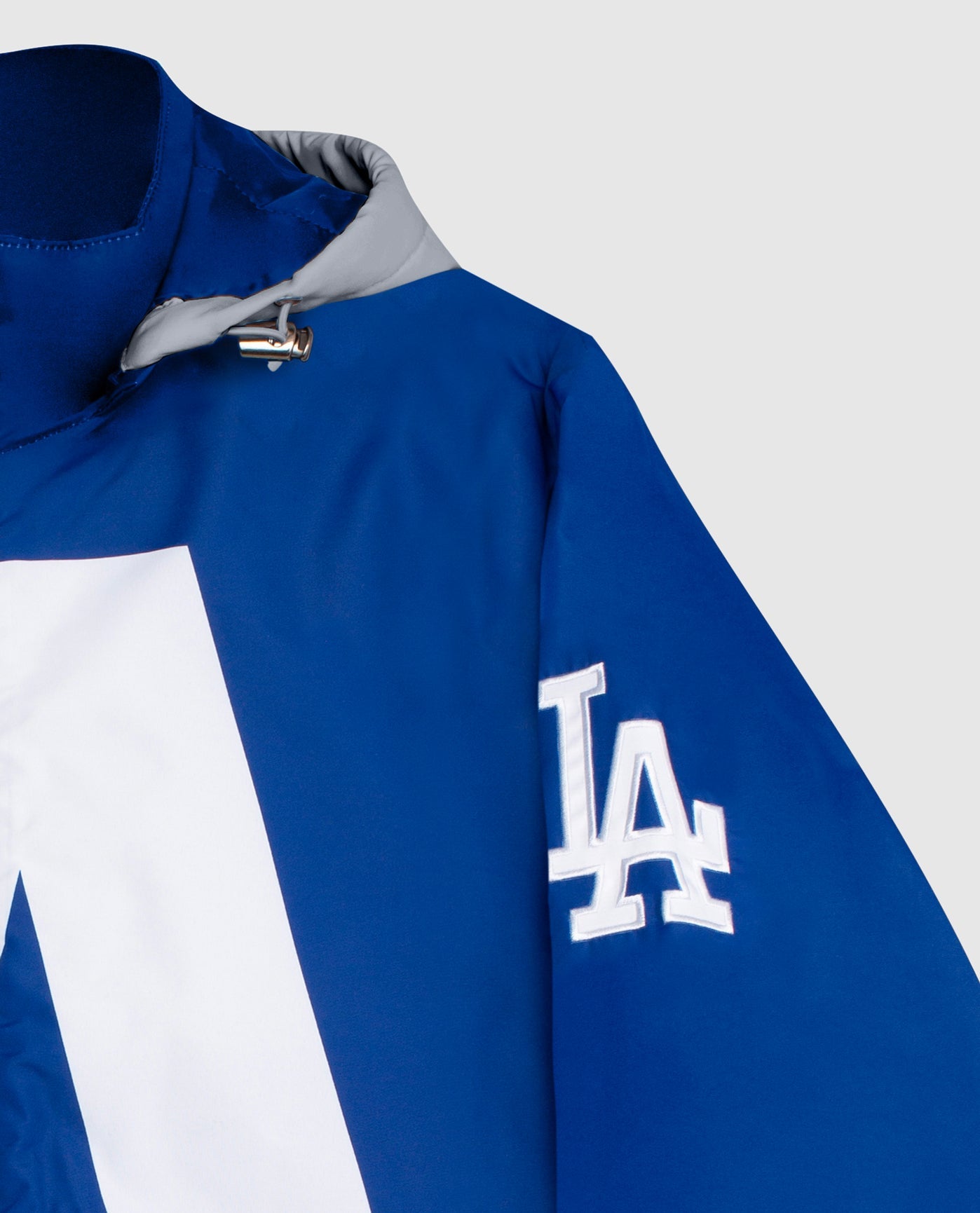 Detail View of Starter Blue Los Angeles Dodgers Hooded Nylon Full-Zip Starter Jacket | STR LOS ANGELES DODGERS BLUE