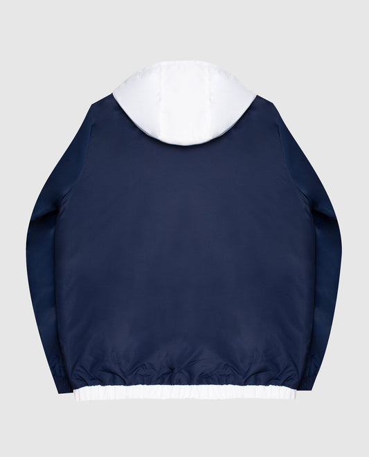Back View of Starter Navy New York Yankees Hooded Nylon Full-Zip Starter Jacket | STR NEW YORK YANKEES NAVY
