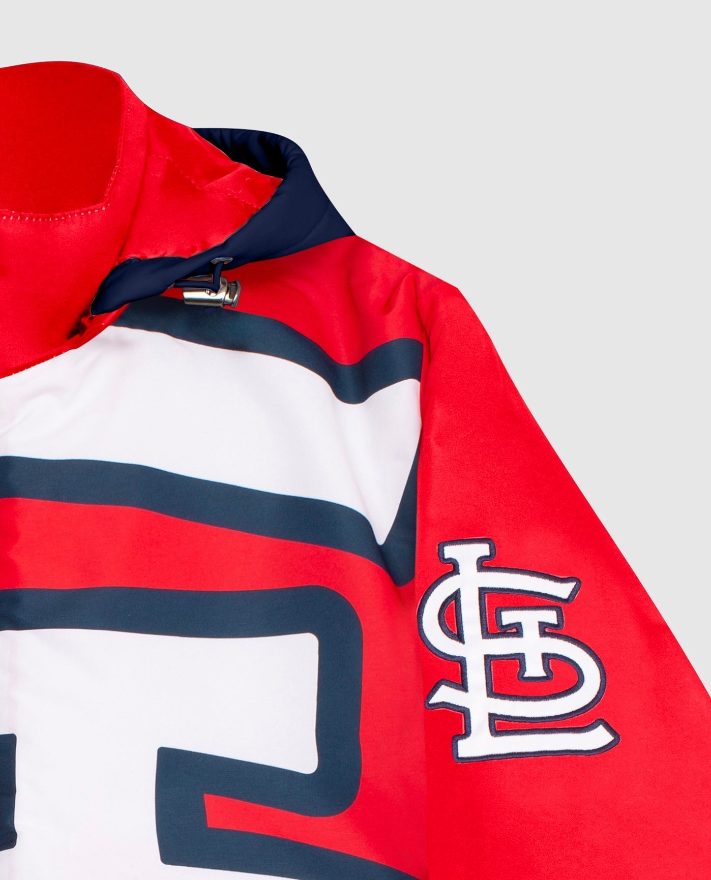 Side View of Starter Black St. Louis Cardinals Hooded Nylon Full-Zip Starter Jacket | STR ST LOUIS CARDINALS BLACK