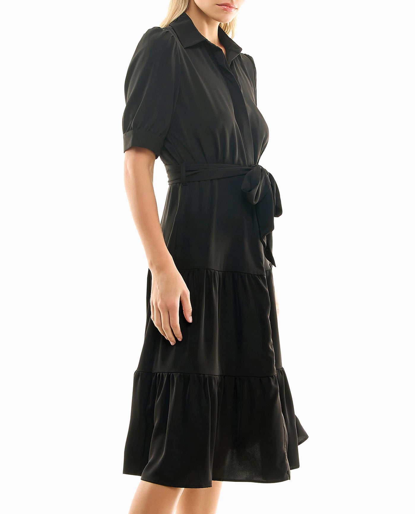 Alternate Side View Of Nicole Miller Katy Silk Midi Shirt Dress | NM VERY BLACK