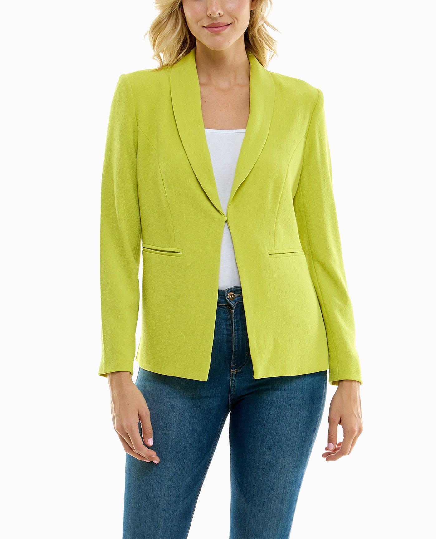 Front View Of Nicole Miller Isla Stretch Crepe One Button Blazer | NM CITRINE