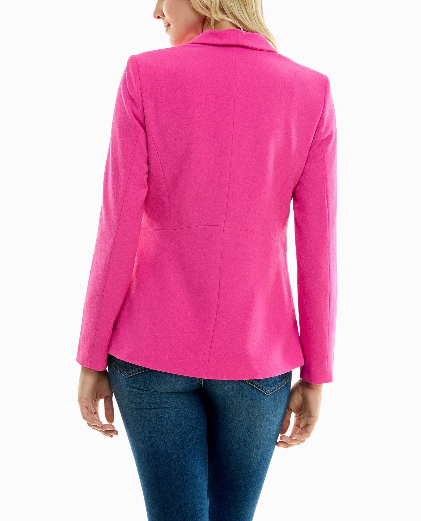 Back View Of Nicole Miller Isla Stretch Crepe One Button Blazer | NM PRECIOUS PINK