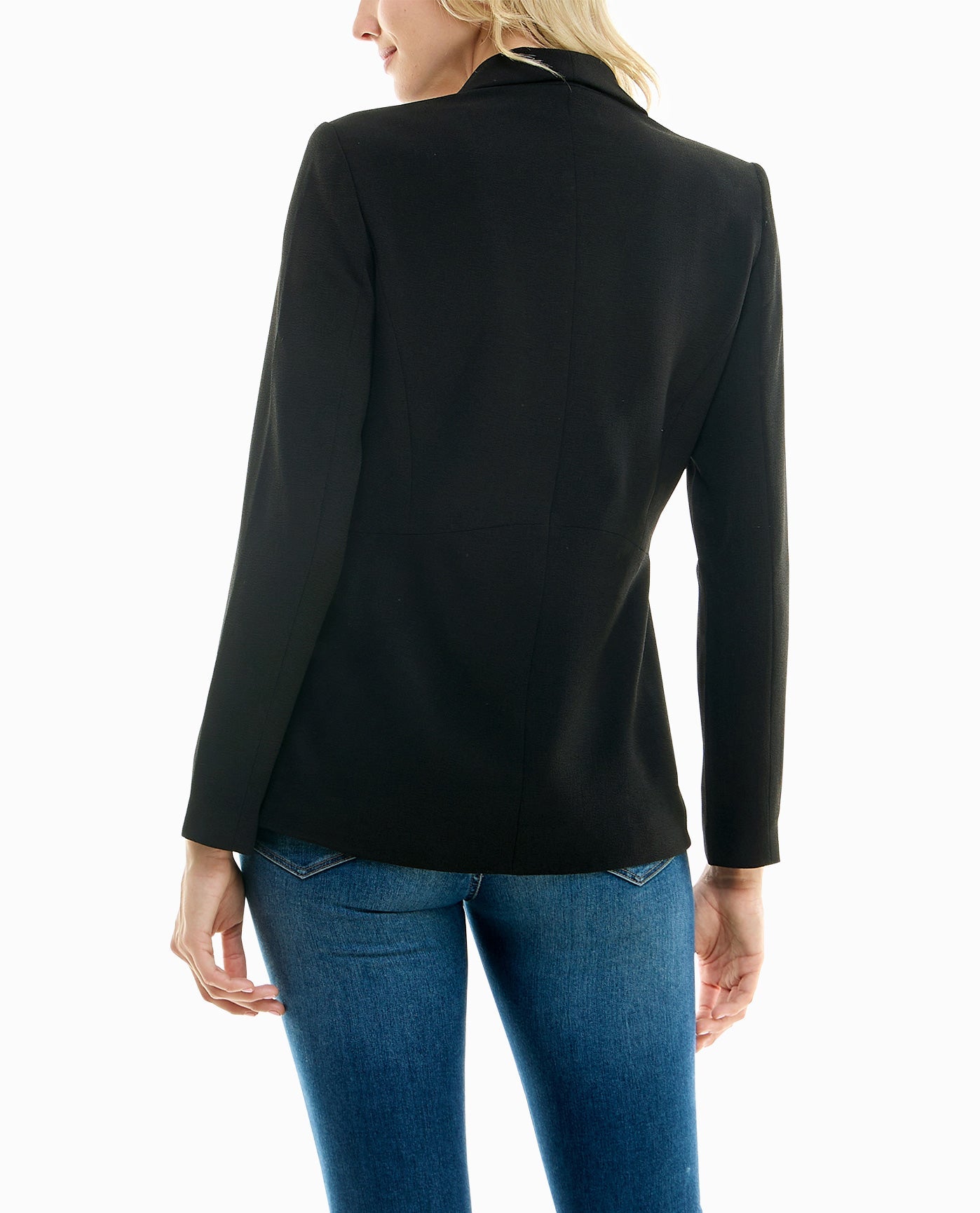 Back View Of Nicole Miller Isla Stretch Crepe One Button Blazer | NM VERY BLACK