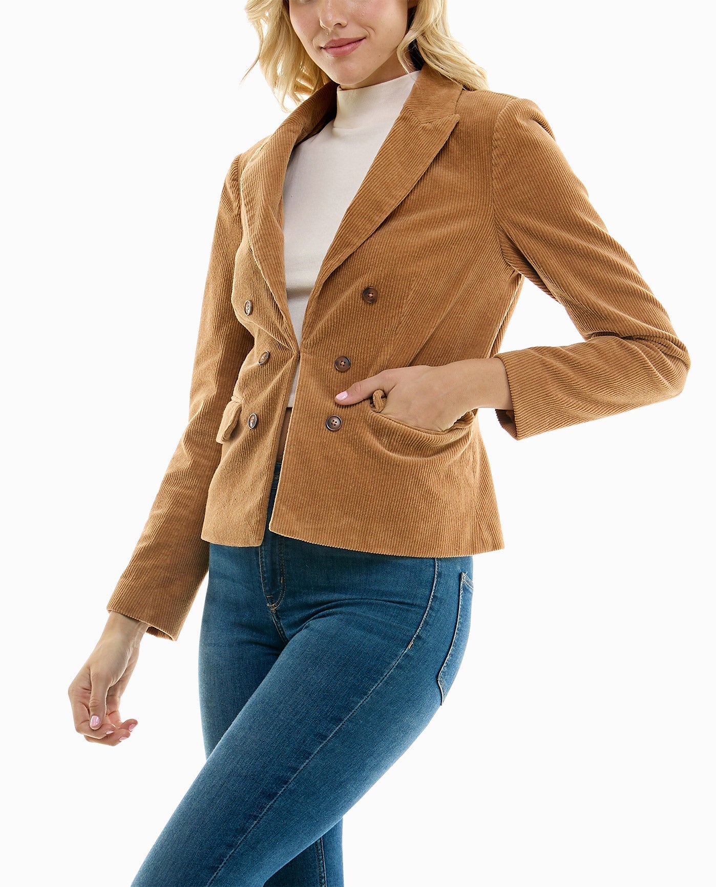 Side View View Of Nicole Miller Natalie Corduroy Blazer | NM LIGHT TAN