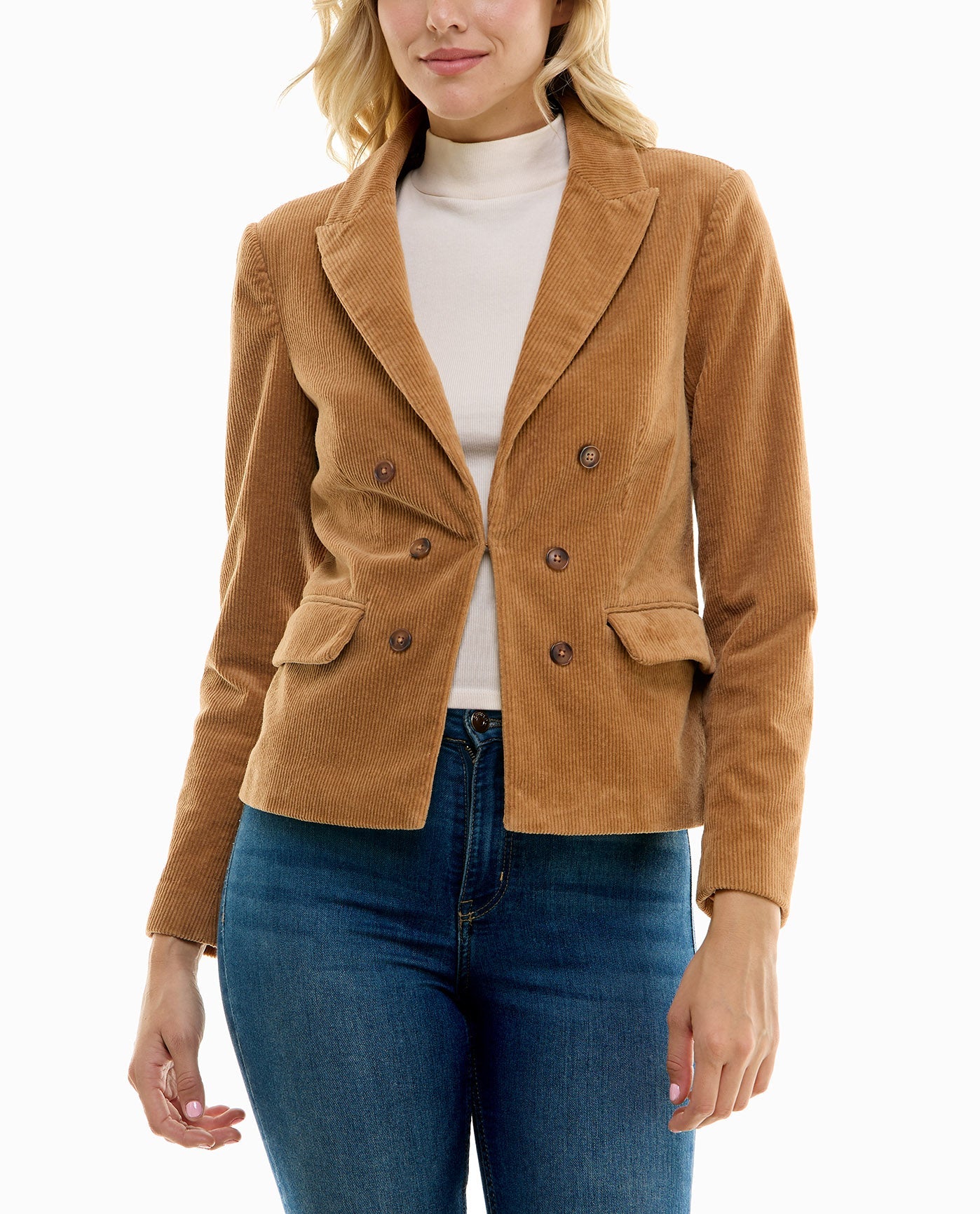 Front View Of Nicole Miller Natalie Corduroy Blazer | NM LIGHT TAN