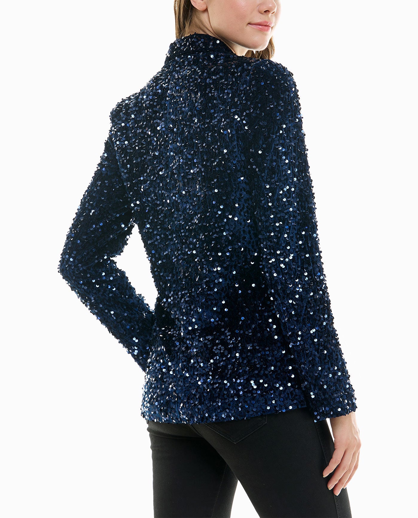 Back View Of Nicole Miller Dani Velvet Sequin Jacket | NM NAVY