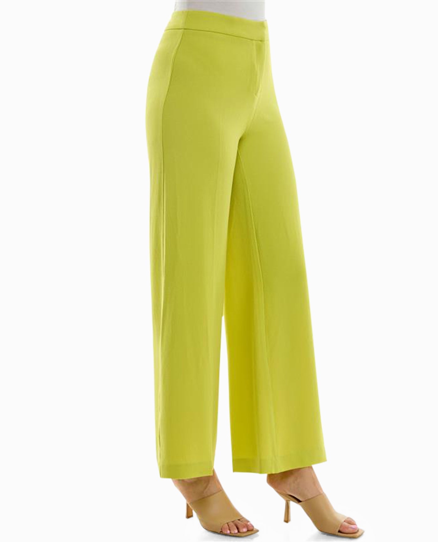 Side View View Of Nicole Miller Claire Stretch Crepe Wide Leg Pants | NM CITRINE