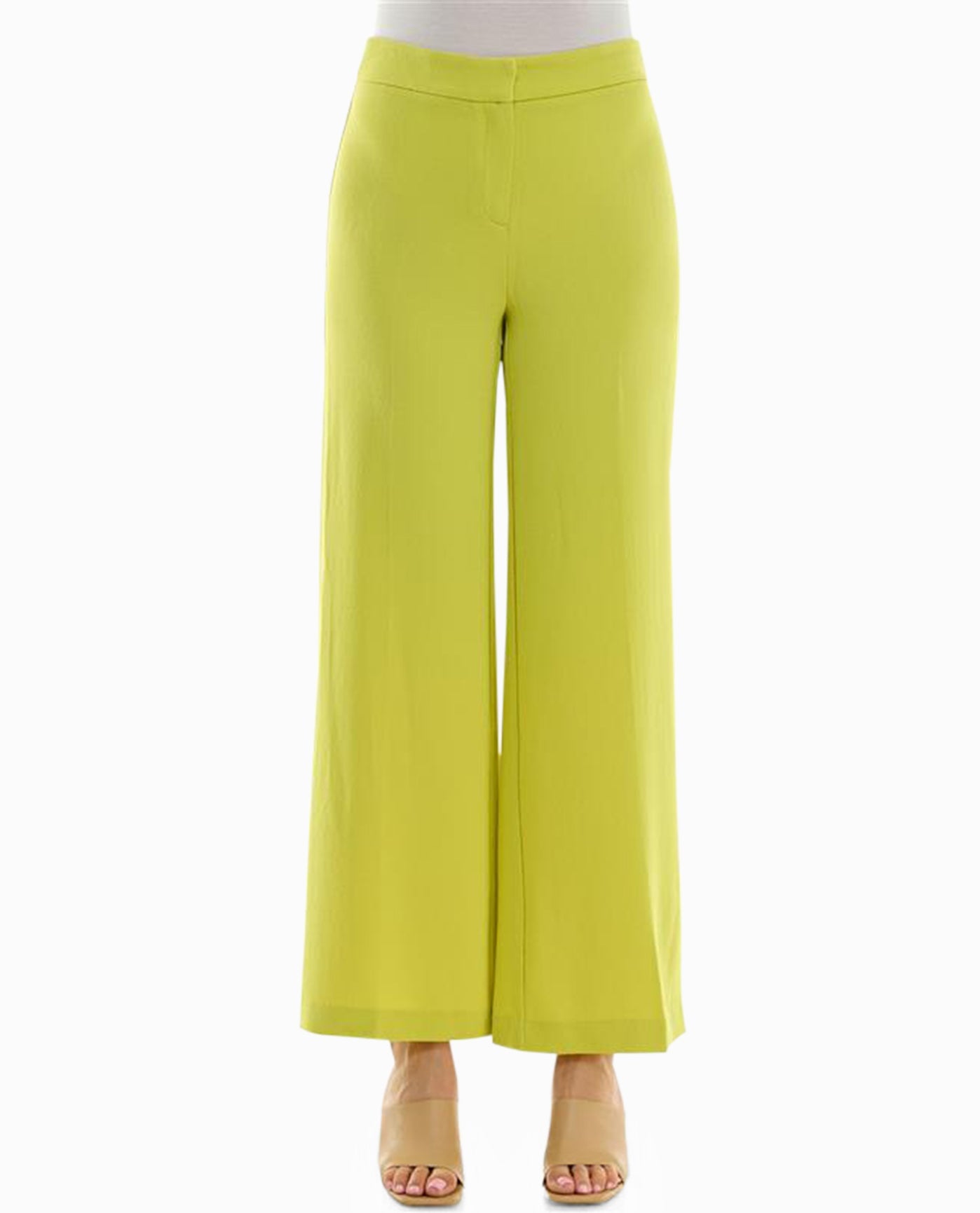 Front View Of Nicole Miller Claire Stretch Crepe Wide Leg Pants | NM CITRINE