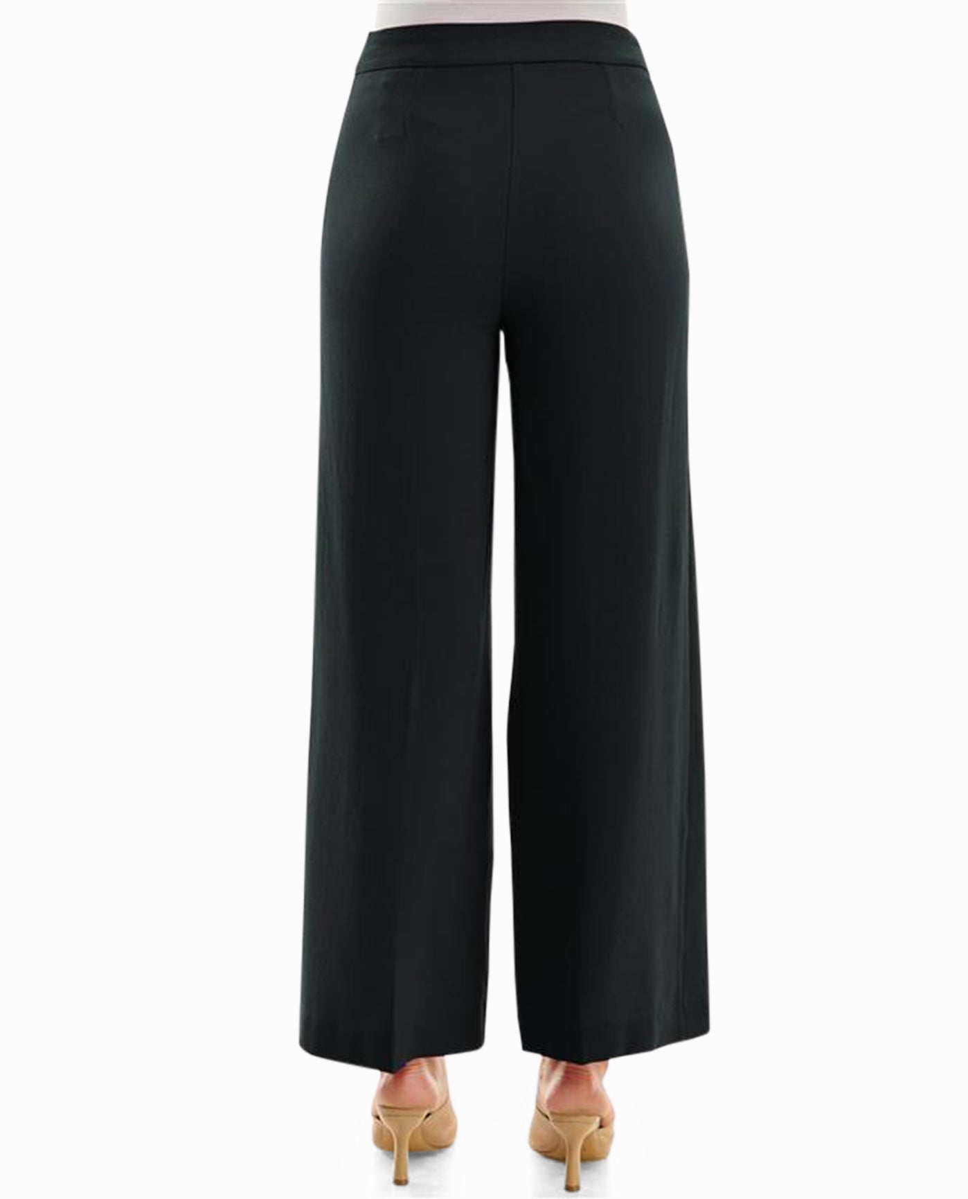 Back View Of Nicole Miller Claire Stretch Crepe Wide Leg Pants | NM VERY BLACK