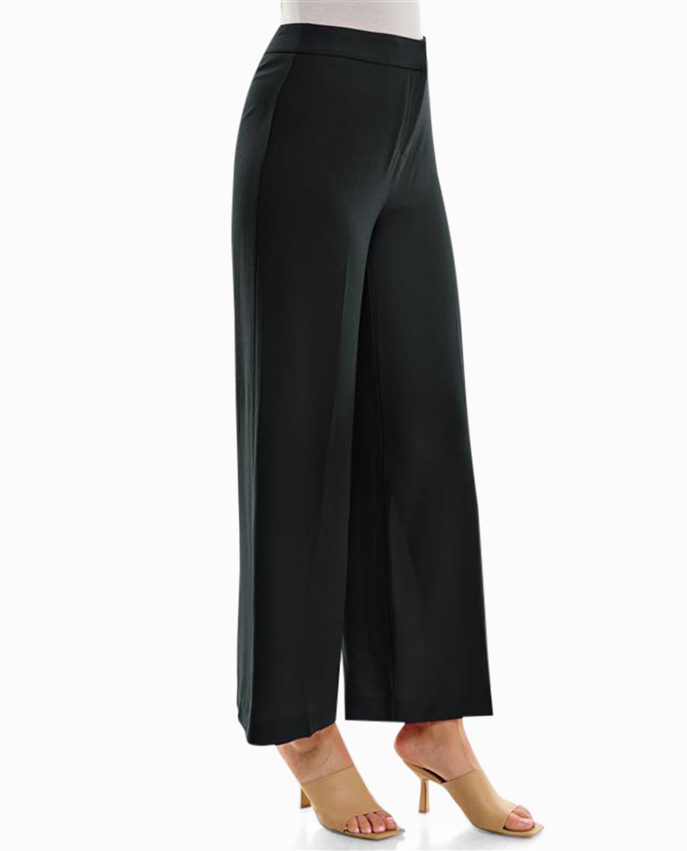 Side View View Of Nicole Miller Claire Stretch Crepe Wide Leg Pants | NM VERY BLACK