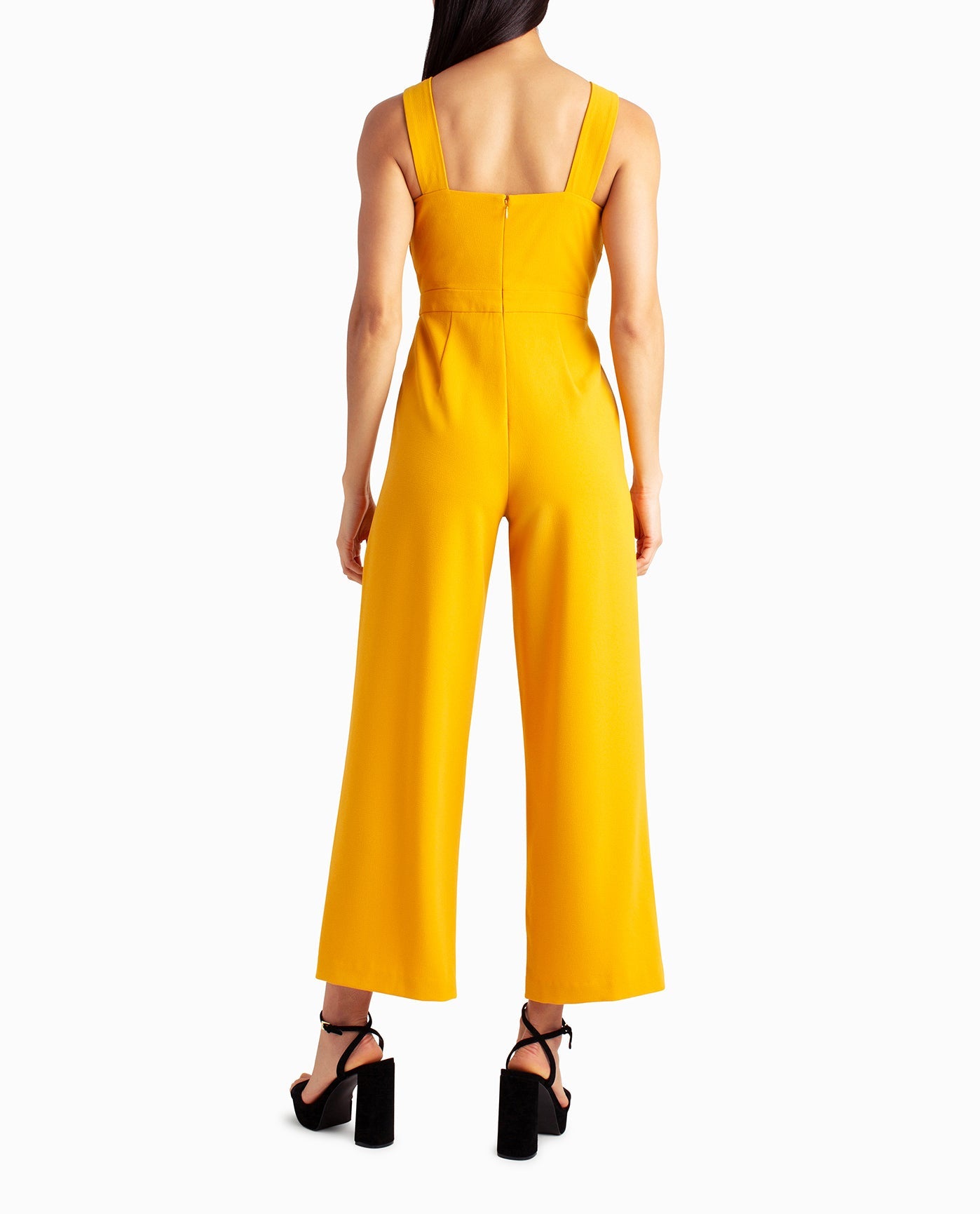 Back View Of Nicole Miller Charli Stretch Crepe Halter Neck Jumpsuit | NM GOLDEN ORANGE