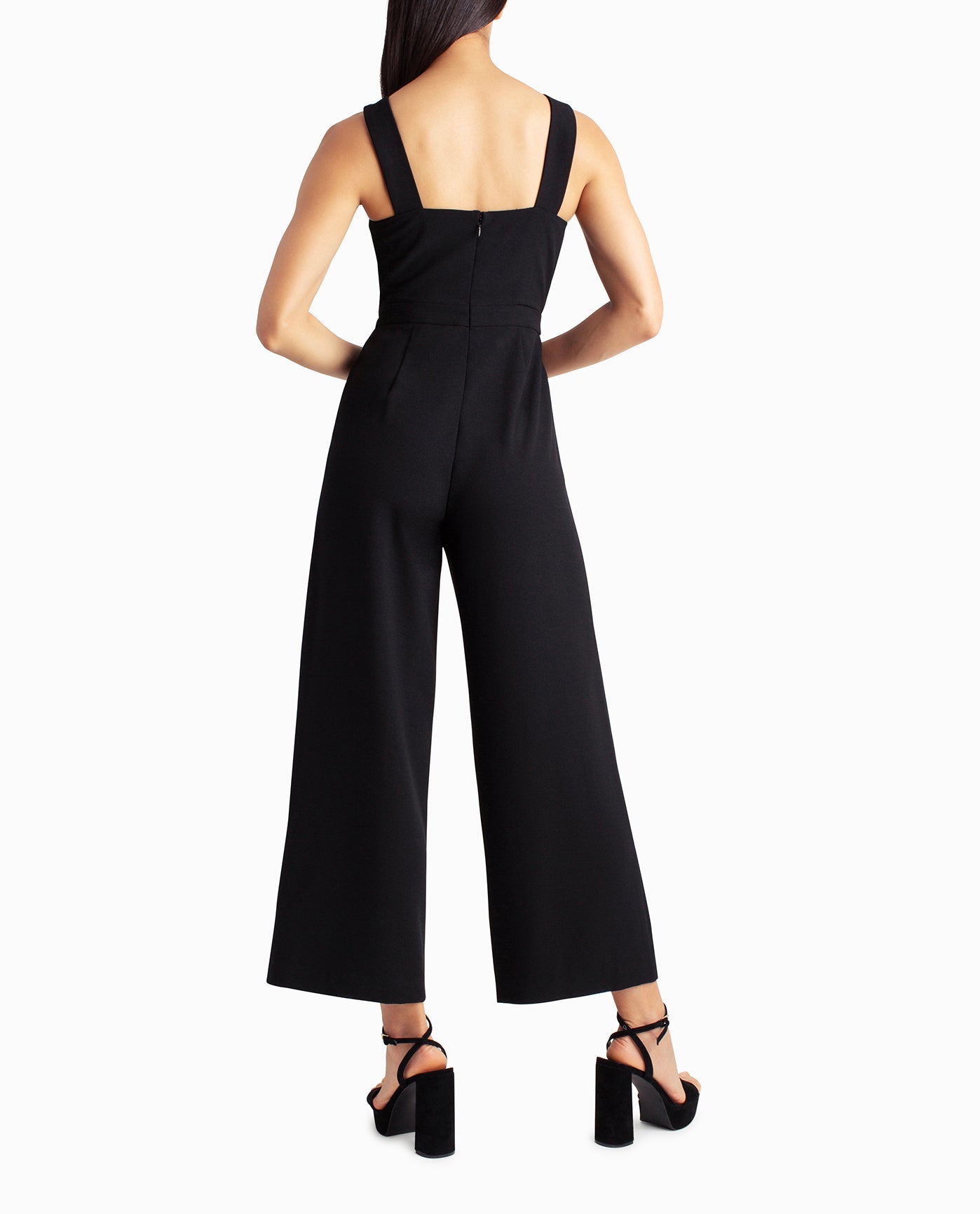 Back View Of Nicole Miller Charli Stretch Crepe Halter Neck Jumpsuit | NM VERY BLACK