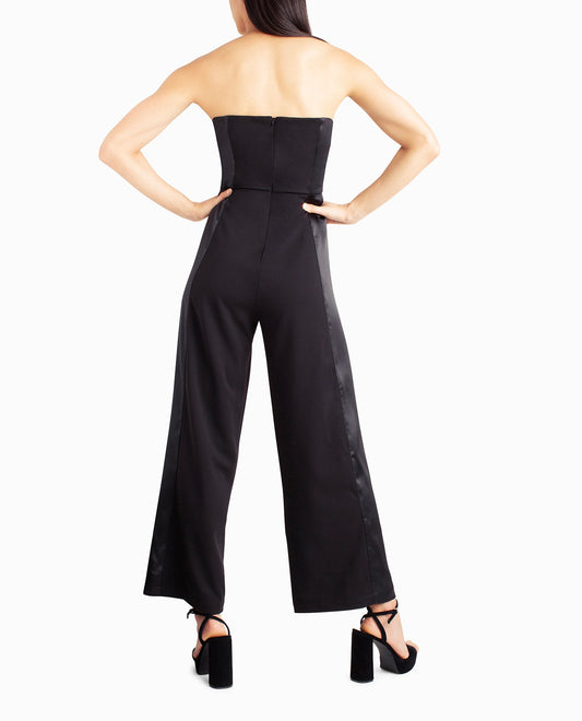 Back View Of Nicole Miller Jasmine Crepe Tuxedo Jumpsuit | NM VERY BLACK