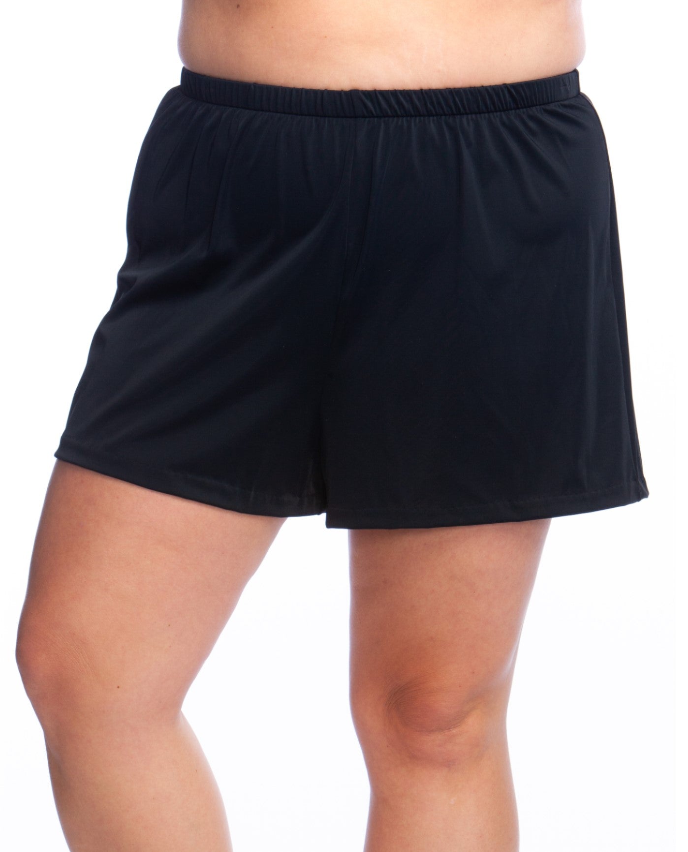 Front View of Maxine Of Hollywood Plus Size Black Jogger Short Swim Bottom | MAX BLACK
