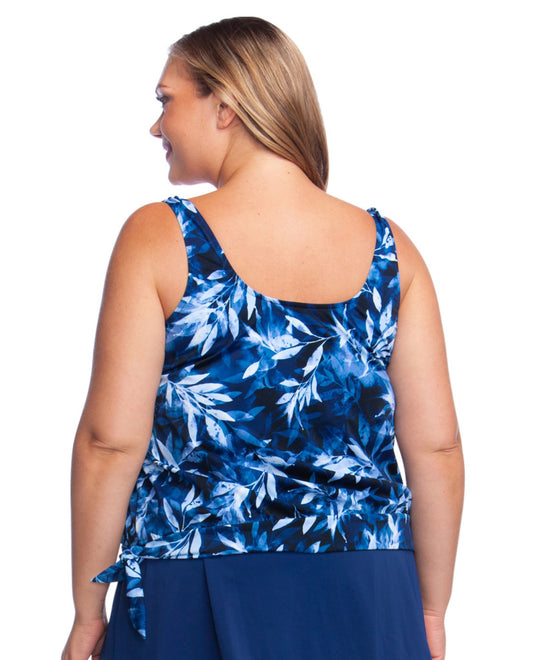 Back View of Maxine Of Hollywood In The Navy Plus Size Banded Scoop Blouson Tankini Top | MAX NAVY
