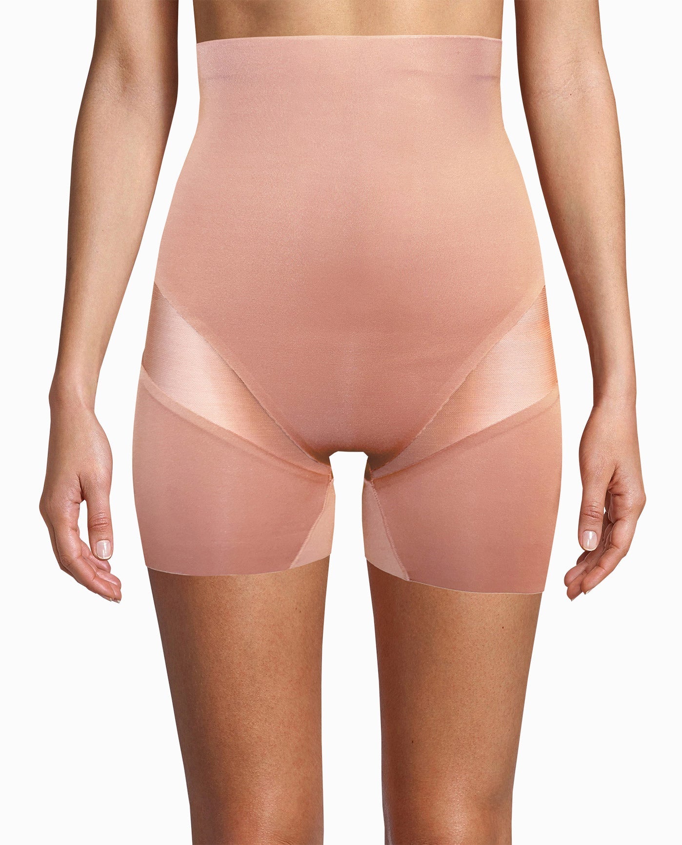 Front View Of Nicole Miller 2-Pack Scuba High Waisted Shaping Shorts | NM BLACK AND CAFÉ LATTE