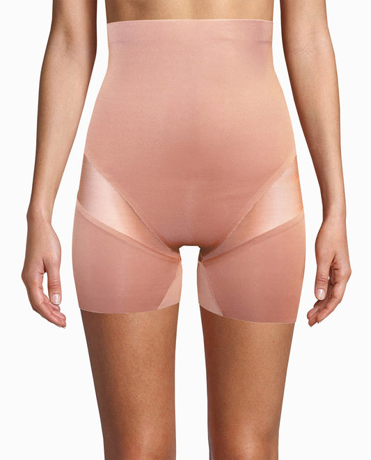 Front View Of Nicole Miller 2-Pack Scuba High Waisted Shaping Shorts | NM BLACK AND CAFÉ LATTE