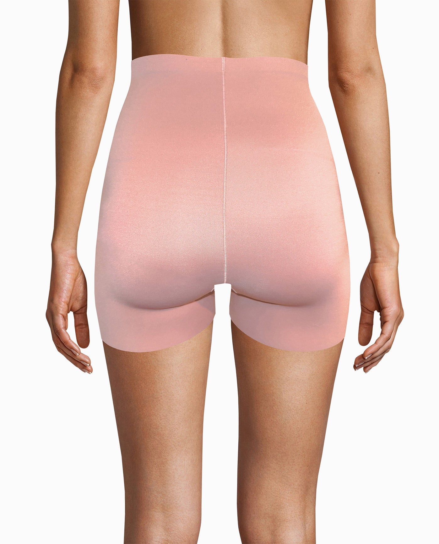 Back View Of Nicole Miller 2-Pack Scuba High Waisted Shaping Shorts | NM BLACK AND CAFÉ LATTE