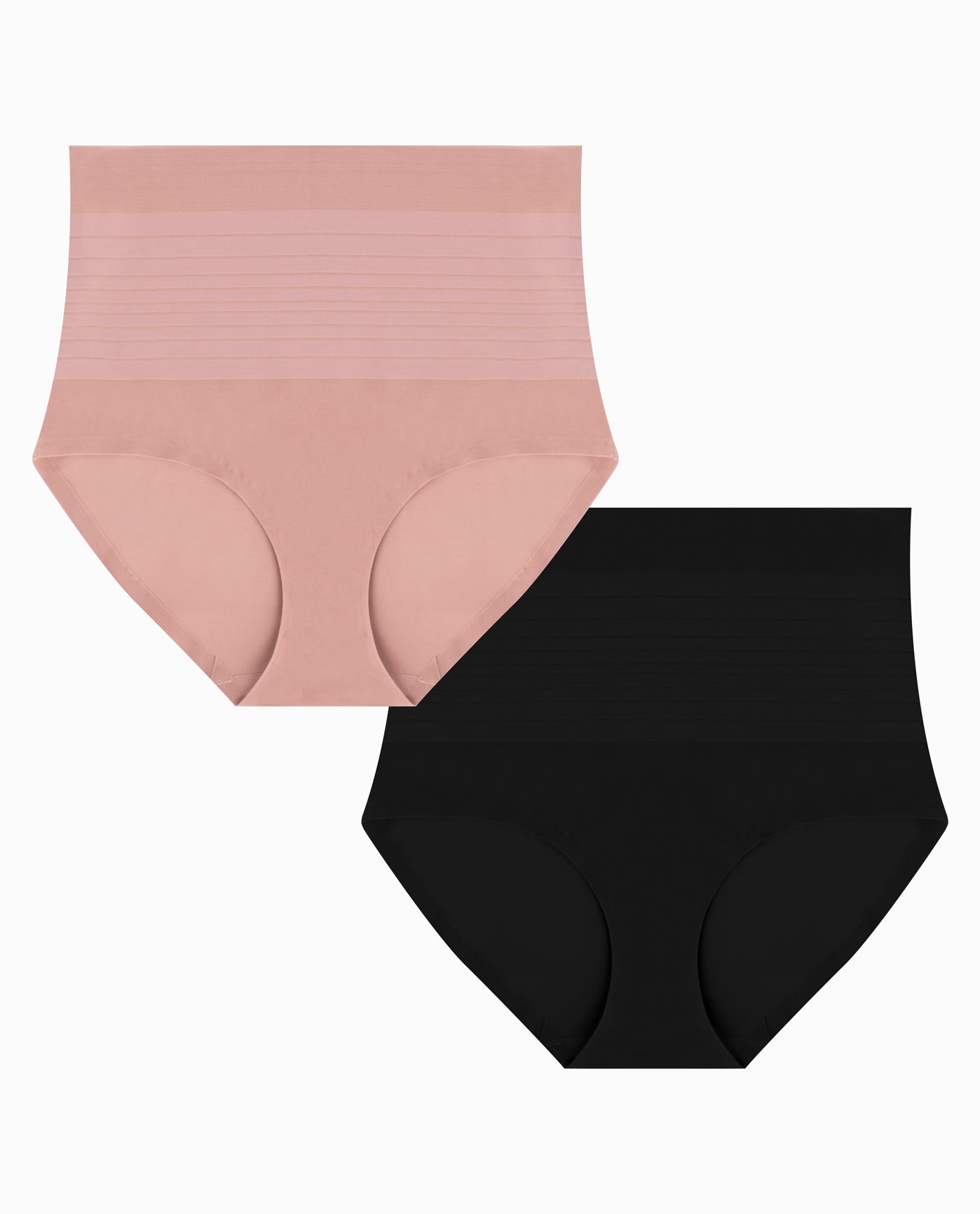 Alternate Front View Of Nicole Miller 2-Pack Shaping Stripe Laser Briefs | NM BLACK AND MINERAL BLUSH