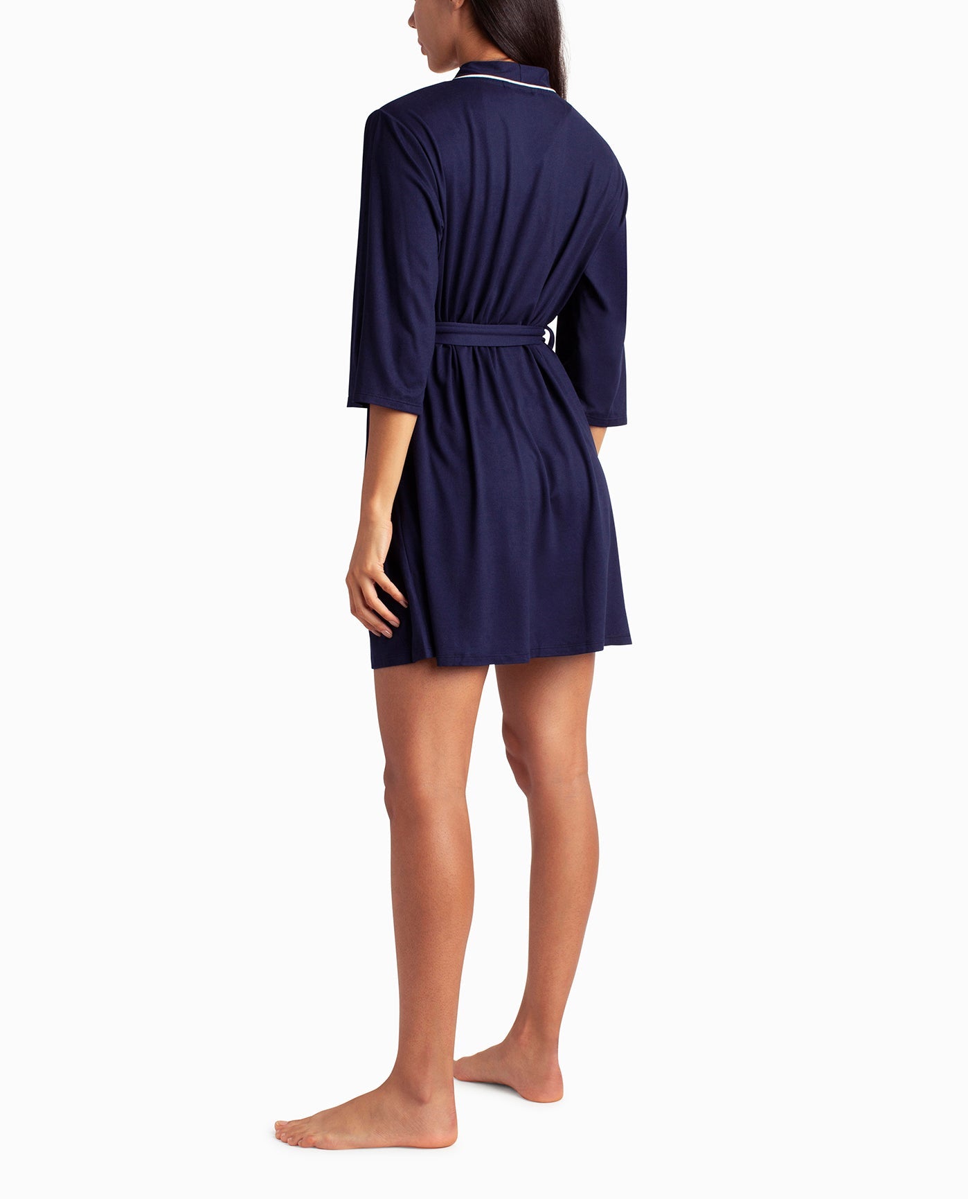 Back View Of Nicole Miller Peached Jersey Three-Piece Sleepwear Set | NM PEACOAT