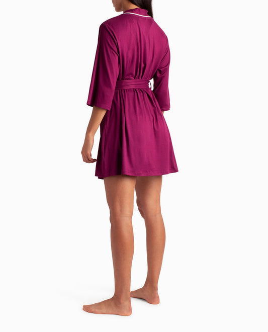 Back View Of Nicole Miller Peached Jersey Three-Piece Sleepwear Set | NM PERSIAN FIG
