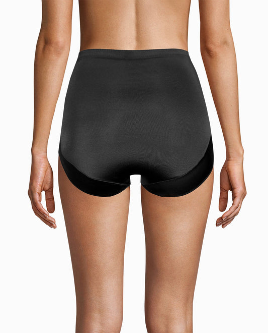 Back View Of Nicole Miller 2-Pack Shiny Micro High Waisted Shaping Briefs | NM DUNE DUST AND BLACK