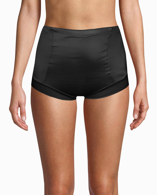 Front View Of Nicole Miller 2-Pack Shiny Micro High Waisted Shaping Briefs | NM DUNE DUST AND BLACK