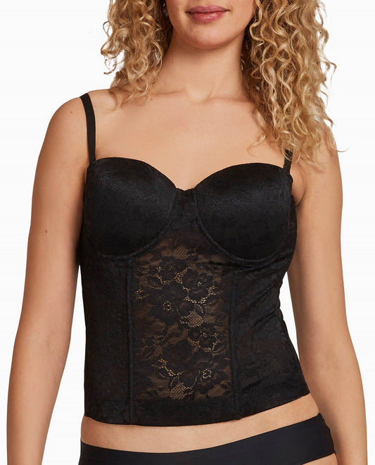 Front View Of Nicole Miller Lace Power Mesh Bustier | NM BLACK