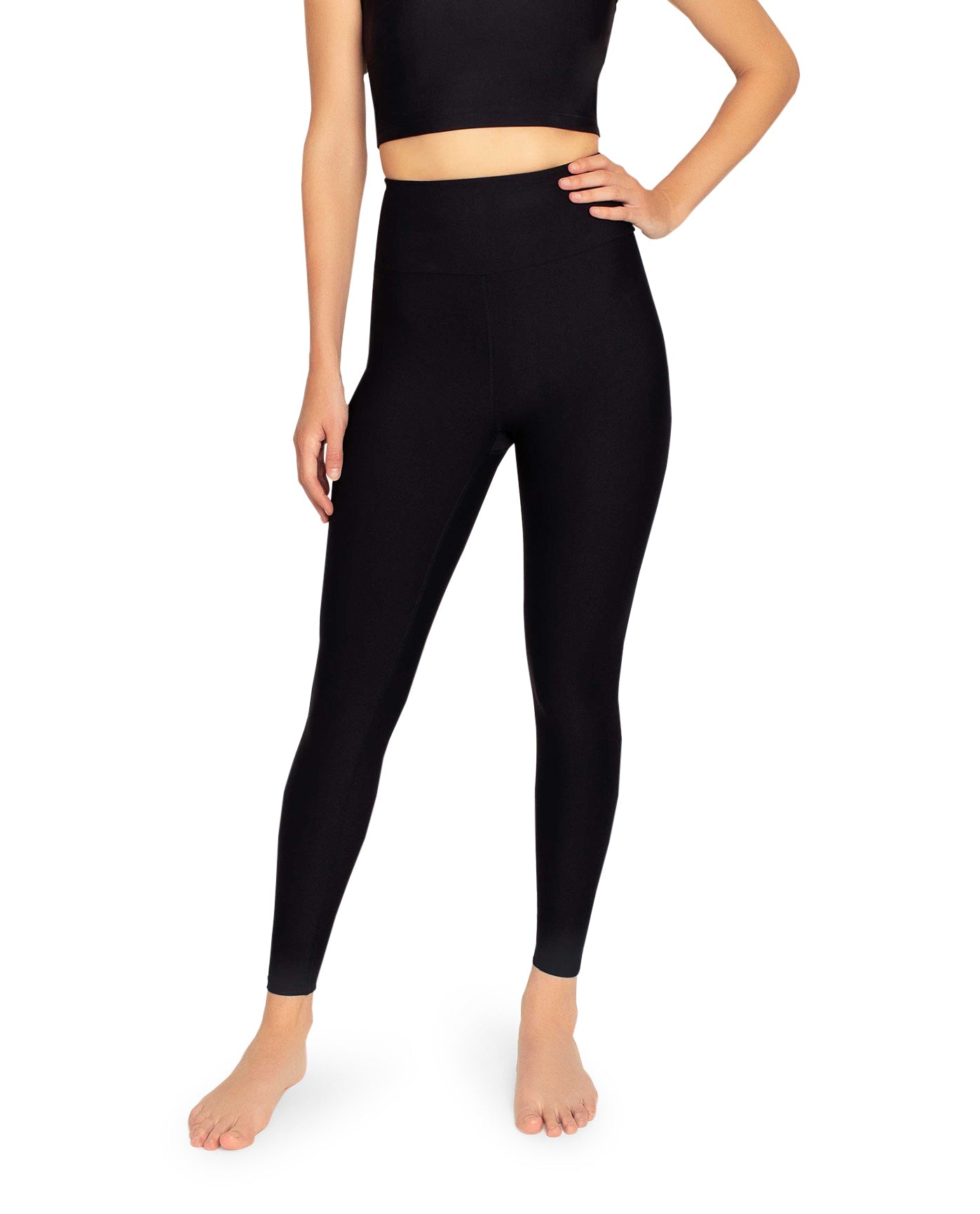 Front View Of Nicole Miller High Rise Legging | NM JET BLACK