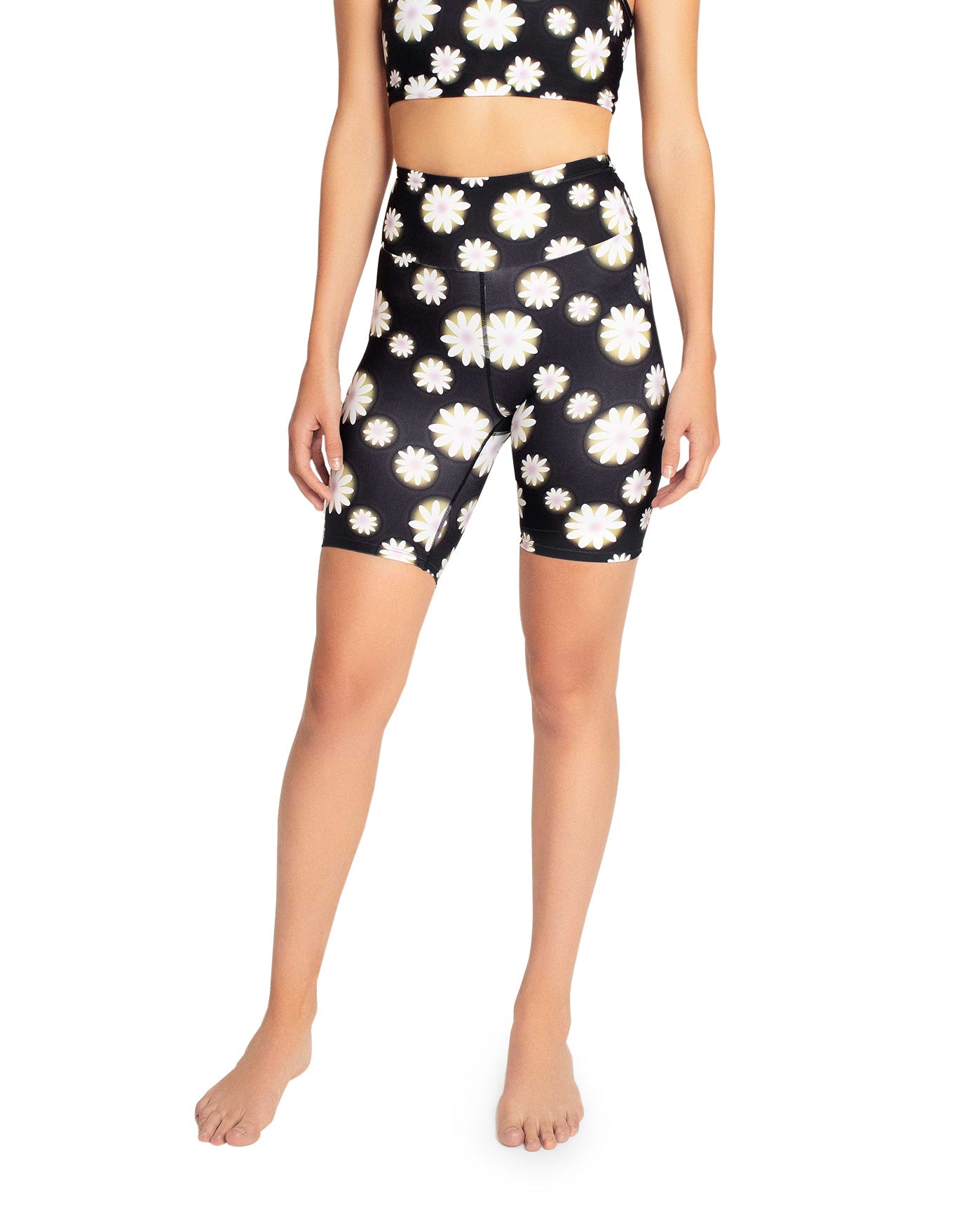 Front View Of Nicole Miller High Rise Biker Short | NM HAZY DAISY