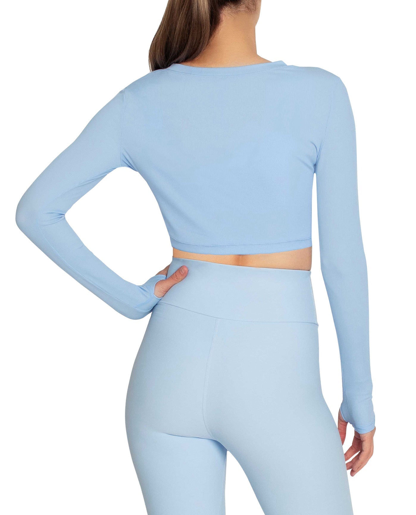 Back View Of Nicole Miller Cropped Active Long Sleeve Top | NM WINDSURFER