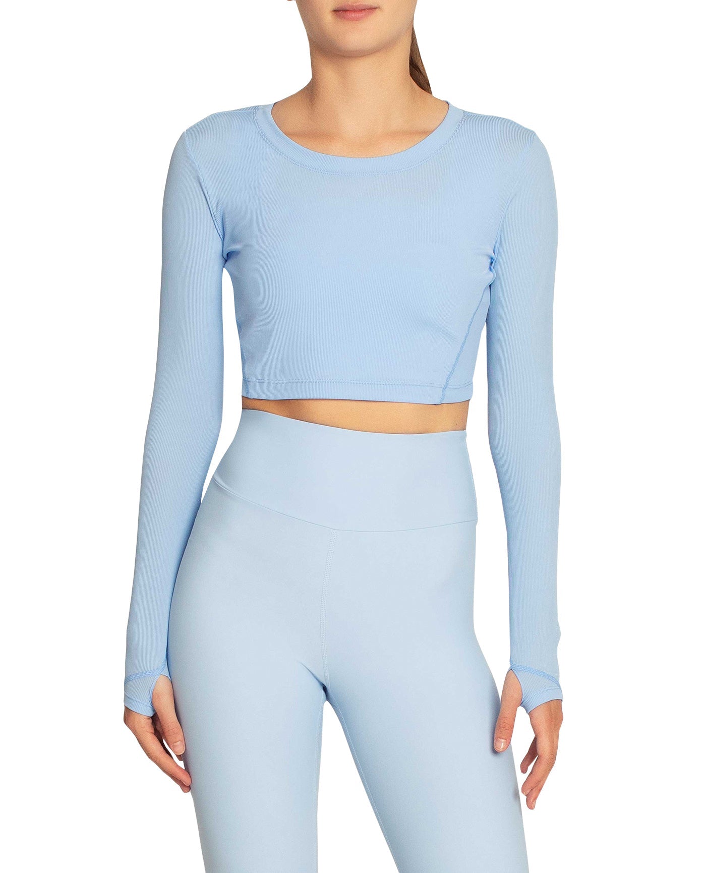 Front View Of Nicole Miller Cropped Active Long Sleeve Top | NM WINDSURFER